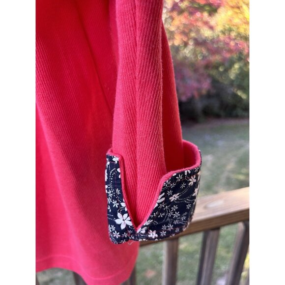 Orvis Women XL Pullover 1/4 Zip Rib Knit Sweater Coral Pullover Floral Flip Cuff - Picture 9 of 16